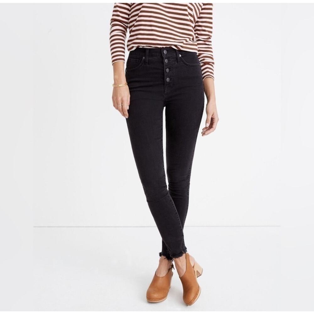 Madewell 9” High-Rise Skinny Jeans in Berkeley Black: Button-Through Edition 31
